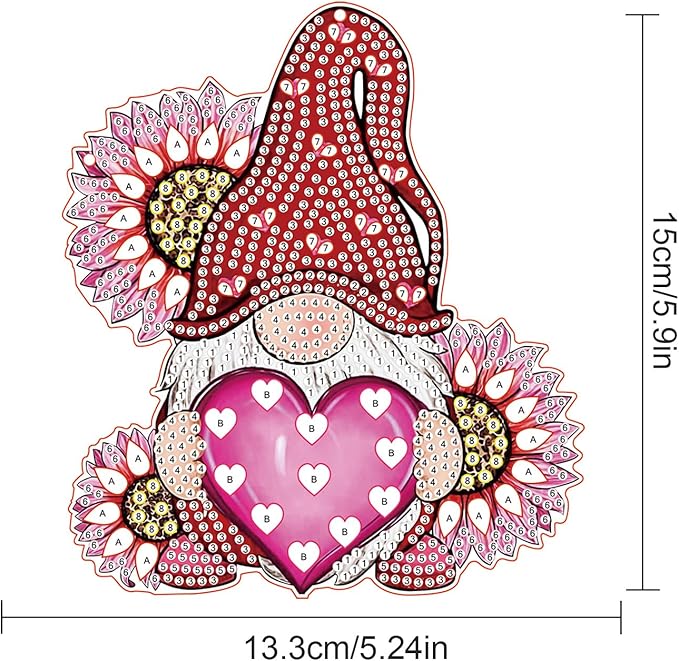 AiYuanzsh Love Gnome Diamond Painting Hanging Ornament, DIY 5D Diamond Art Pendant with Heart and Flowers, Special-Shaped Diamond Kit for Valentine's Day or Romantic Home Decoration
