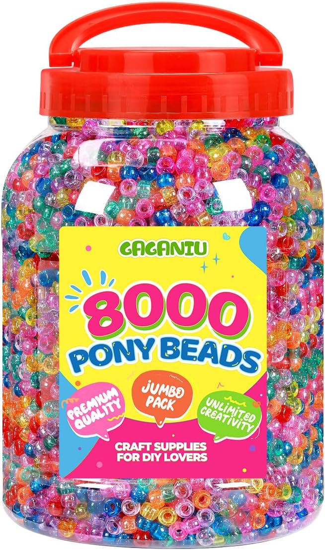 glitter pony beads for bracelet 8050 pcs multi-colored beads bulk for hair jewelry making braiding diy crafts kandi key chains and ornaments decorations 9 assorted colors,boxed (8050)