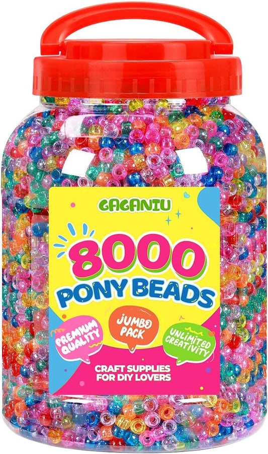 glitter pony beads for bracelet 8050 pcs multi-colored beads bulk for hair jewelry making braiding diy crafts kandi key chains and ornaments decorations 9 assorted colors,boxed (8050)