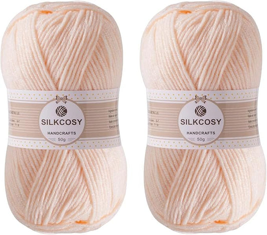 2 Pcs Crochet Yarn, Feels Soft 280 Yards Assorted Colors 4ply Acrylic Yarn for Crochet & Hand Knitting - Skin Color