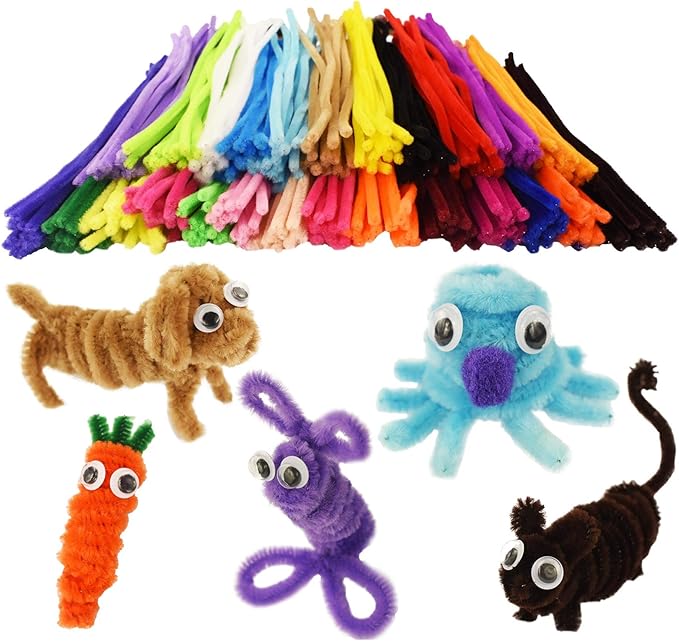 862 Pieces Art & Craft Supplies Set DIY Activities & Parties Pipe Cleaners Craft Set 200 Pcs Pipe Cleaners 454 Pcs Pom Poms 208 Pcs Wiggle Eyes Self Adhesive