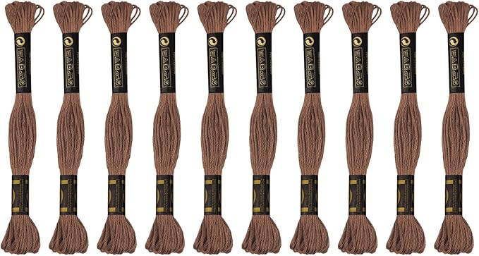 12 Skeins Premium Egyptian Embroidery Floss 9 Yards Each Egyptian Long Fiber Cotton Cross Stitch Thread for Embroidery Projects Bracelet. (12, Light Coffe)