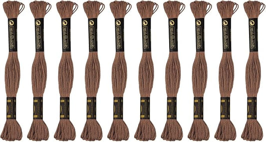 12 Skeins Premium Egyptian Embroidery Floss 9 Yards Each Egyptian Long Fiber Cotton Cross Stitch Thread for Embroidery Projects Bracelet. (12, Light Coffe)