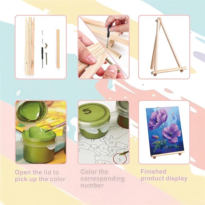 Easy Flower Paint by Numbers for Adults with Framed Canvas - with Wooden Easel, Flowers Paint by Number for Beginners, DIY Acrylic Oil Painting on Canvas with Brushes for Home Wall Decor (8x12 inch)