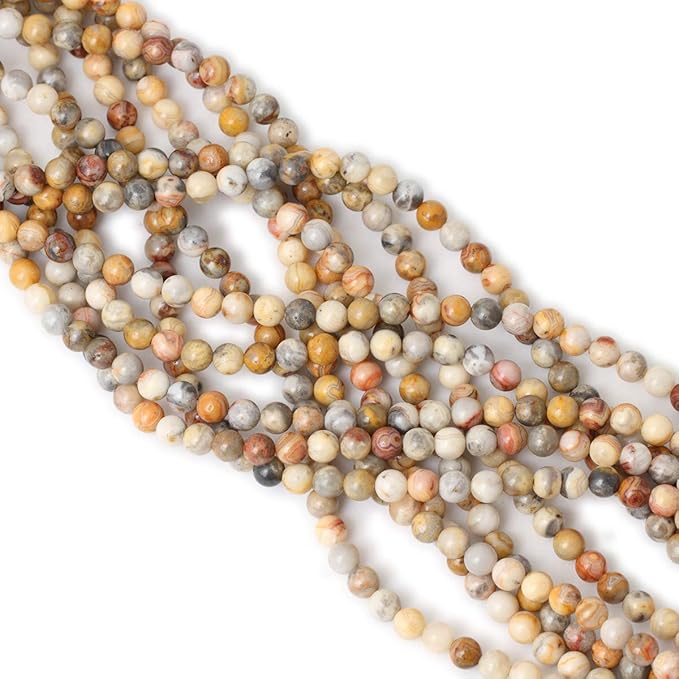 60PCS 6mm Natural Yellow Crazy Lace Agate Gemstone Round Loose Beads for Jewelry Making 1 Strand 15"