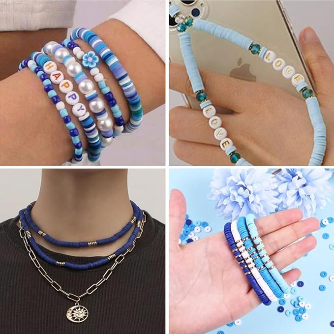 3500pcs Blue Clay Beads for Bracelets Making 6mm Heishi Beads Polymer Flat Round Disc Clay for Jewelry Making Blue Bead Crafts