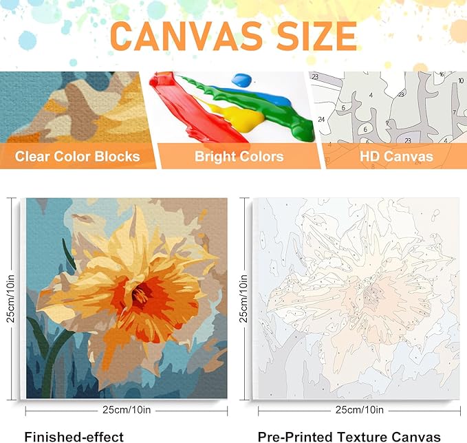 Framed Paint by Numbers Kit for Adults Beginners & Kids Ages 8-12, Flowers Acrylic Easy Paint by Number with Frame, Watercolor Paint by Number Kits on Canvas Framed (10 * 10 Inch, without Easel)