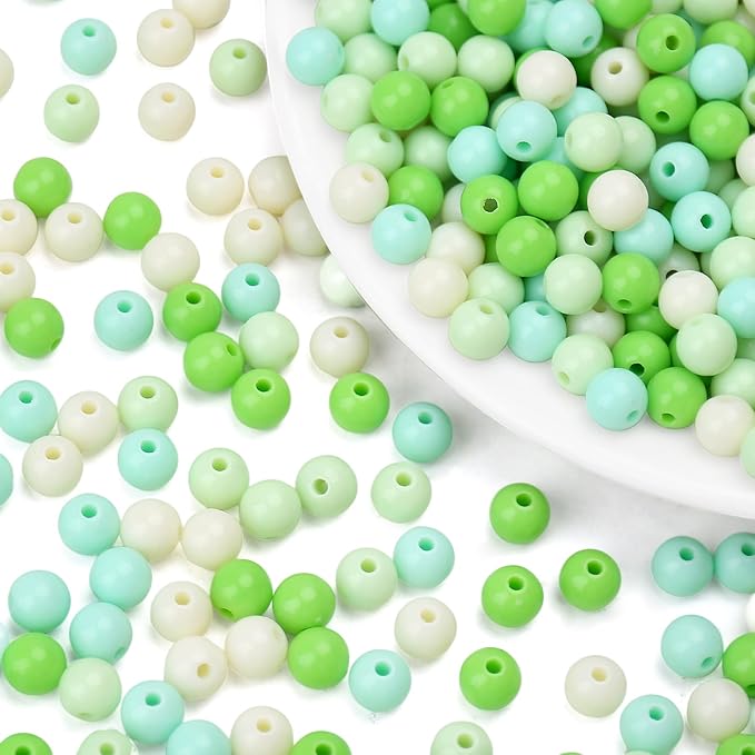500pcs 8mm mixed color acrylic round beads, assorted plastic gumball bubble gum beads with hole pastel loose beads bulk for jewelry diy making crafting supplies (green series)