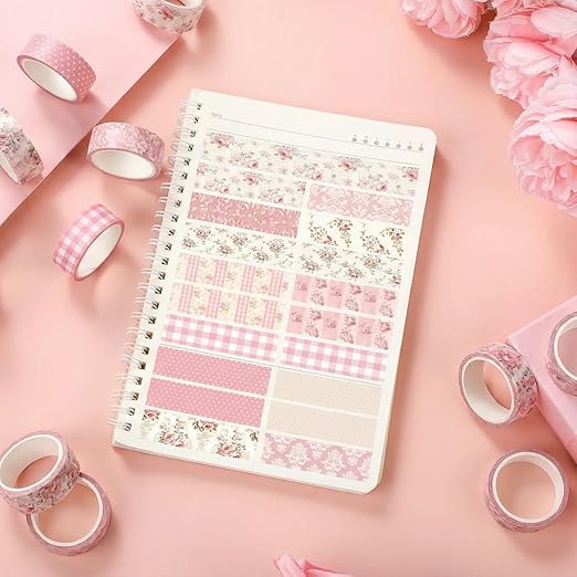 12 Rolls Watercolor Floral Washi Tape Set 15 mm Vintage Flower Decorative Masking Tape for Spring Arts DIY Craft Scrapbook Journal Supplies Gift Wrapping(Light Pink,Polka Dots and Floral)