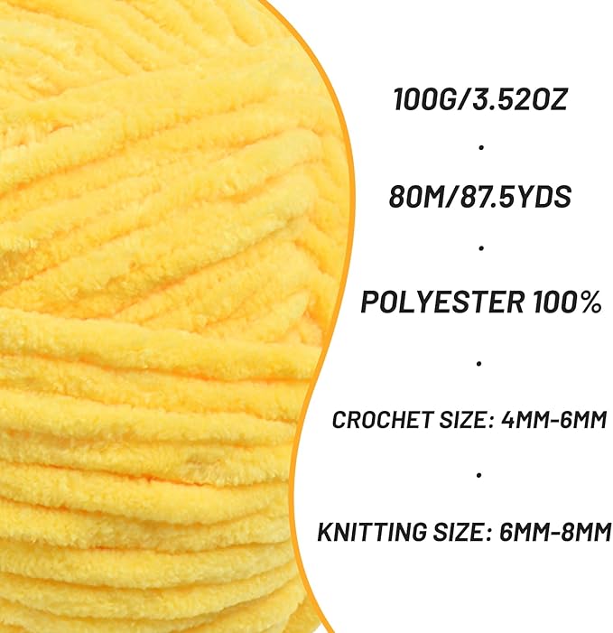 3 Pack Fluffy Chenille Yarn for Crocheting, Chunky Velvet Yarns for Crochet Amigurumi, Baby Yarn for Crocheting Soft Blanket, 262.4yds /10.5 oz Bulky Yarns for Crafts/Hats/Shoes/Socks (3 Light Yellow)