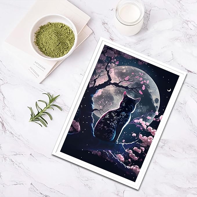 SENQAO Cat Diamond Art Painting Kits for Adults - Cat Full Drill Diamond Dots Paintings for Beginners, Round 5D Paint with Diamonds Pictures Gem Art Painting Kits DIY Adult Crafts Kits 12x16inch