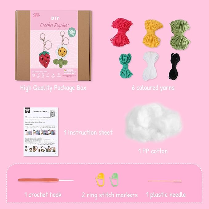 HOUSE CREATIVITY Beginner Crochet Kit for Adults, Beginners Crocheting Knitting Kit with Yarn Sets, Step-by-Step Video Tutorials,Animal Craft Kit, Holiday Birthday Gifts(Strawberry & Sunflower)