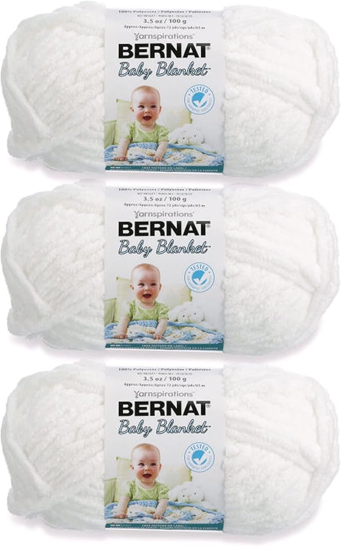 Bernat Baby Blanket White Yarn - 3 Pack of 100g/3.5oz - Polyester - 6 Super Bulky - 72 Yards - Knitting/Crochet