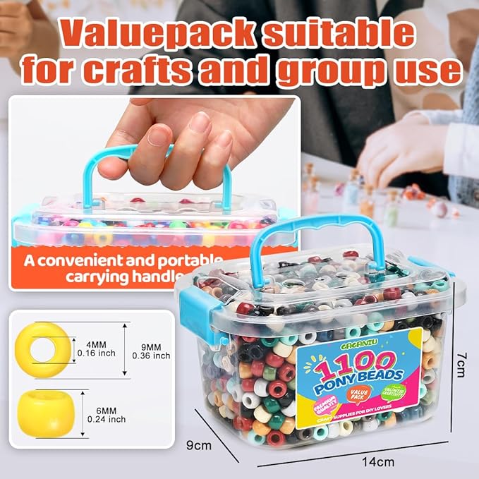 gaganiu pony beads 1100+ pcs – earth tone plastic kandi beads in jar for bracelets, hair braids, jewelry making & diy crafts