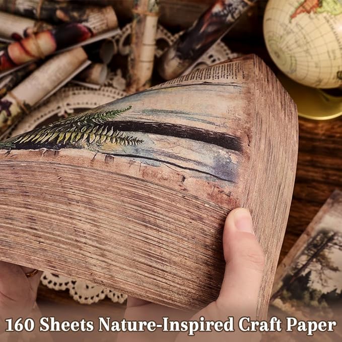 160 Sheets of Nature Scrapbook Paper, journaling Scrapbook Supplies Craft Collage Paper Set, Junk Journal Bullet Journal Poster Room Decor for Card Making Decorative Gifts