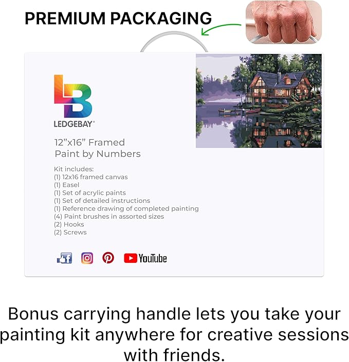 Ledgebay DIY Paint by Numbers Kit for Adults Framed Canvas Beginner to Advanced Paint by Numbers Kit Kits Include Acrylic Paint Set Brushes Tabletop Easel (Cabin Fever 12" x 16" Framed)