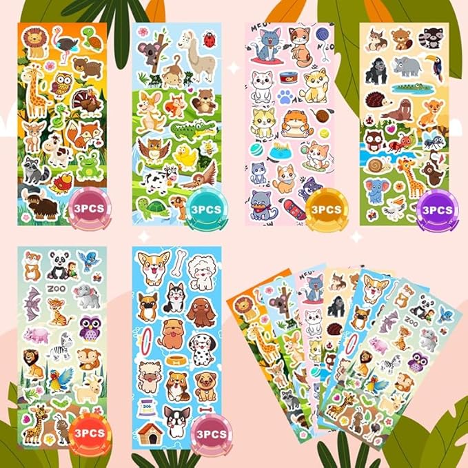 36 sheets animal stickers for kids, 700+ cute animal stickers for scrapbooking, teachers classroom prizes, goodie bag stuffers, birthday gift idea, party favors, decorations