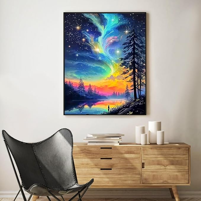 Okarina Paint by Numbers Kit for Adults Beginner Aurora, Adult Paint by Number Kits on Canvas, Starry Sky DIY Acrylic Oil Painting by Numbers for Adults, Perfect for Home Wall Decor 16X20 Inch