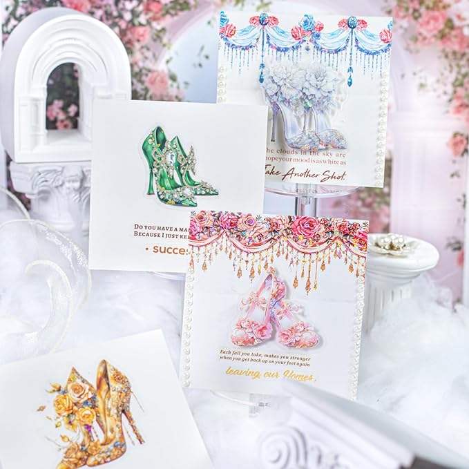 TIAMECH Dream Glass Slipper PET Stickers - 60 Pcs Shell Sea Thyme Yarn Design, Waterproof Sticker for Journaling & Scrapbooking, Junk Journal Supplies, Ephemera & DIY Crafts