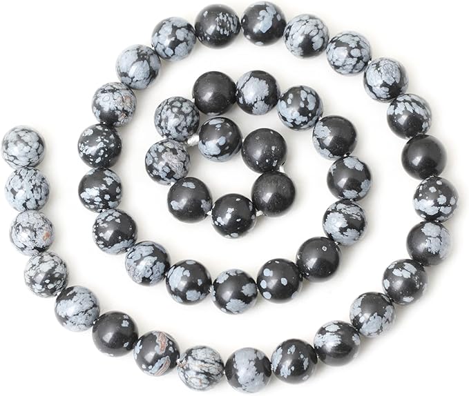 cheavian 45pcs 8mm natural black snowflake obsidian gemstone round loose beads stone beads for jewelry making diy findings 1 strand 15"