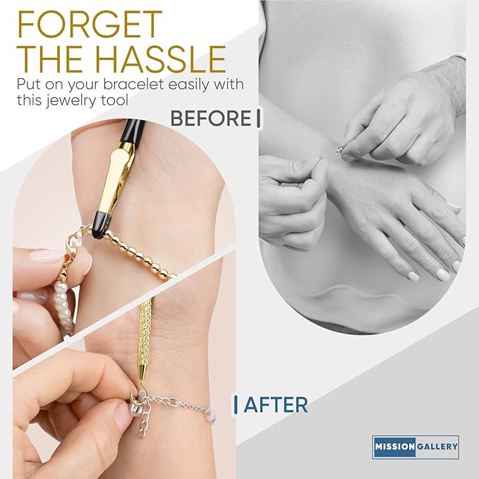 Bracelet Helper Tool with Hook - Fastener Helper Tool for Bracelet, Necklace, Jewelry, Watch - Clip, Clasp Helper - Portable, Easy-to-Use, Made of Metal - Gold