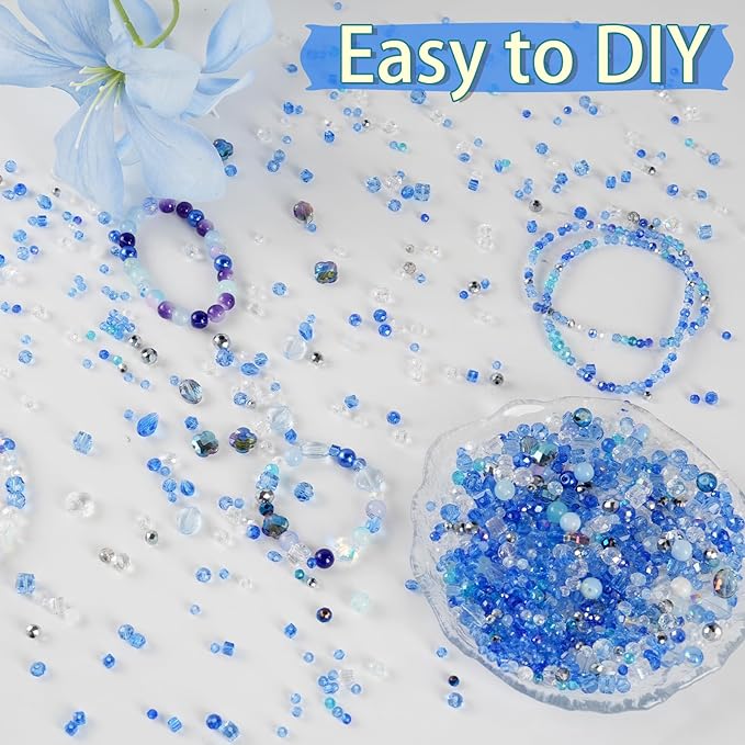 636pcs glass beads for jewelry making - blue craft crystal beads with loose beads sparkly faceted beads hole drilled diy for bracelets craft earrings bracelet necklace jewelry making