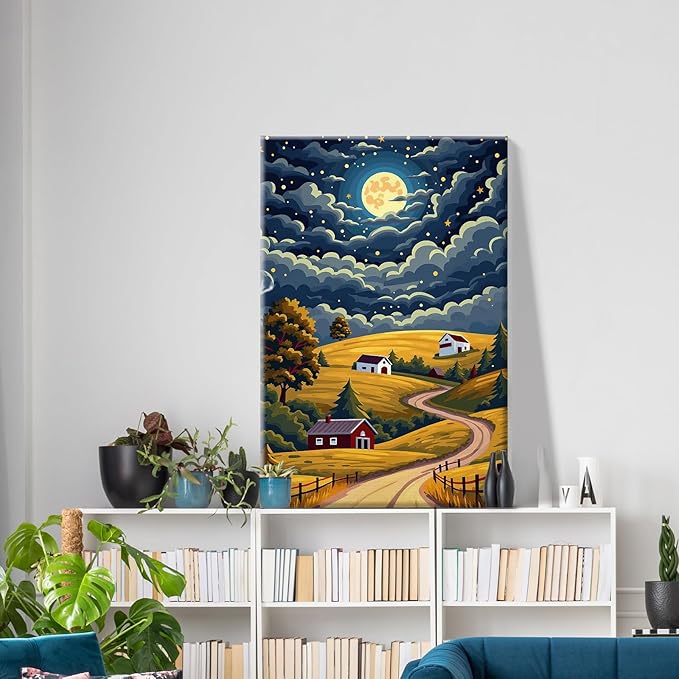 ATDMS Paint by Numbers Kit for Adults with Frame Landscape Paint by Number with Easel Moon Adult Paint by Number Kits Framed Canvas DIY Mountain Acrylic Oil Painting kits for Home Wall Decor 8x12 Inch