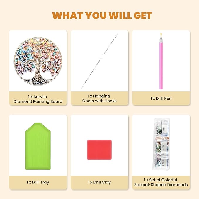 MXJSUA Colorful Tree Diamond Art Hanging Kits for Adults Beginners, DIY Acrylic Special Shaped Crystal Diamond Gem Art Pendant Drills Painting Ornament for Home Wall Decor and Gift