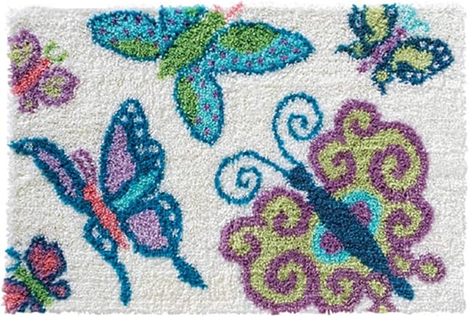 MIAOLLUN Latch Hook Kit, Hook Carpet Set with Pattern Printed, Butterfly DIY Crochet Yarn Rug Embroidery Shaggy 20.4X15inch/52X38CM