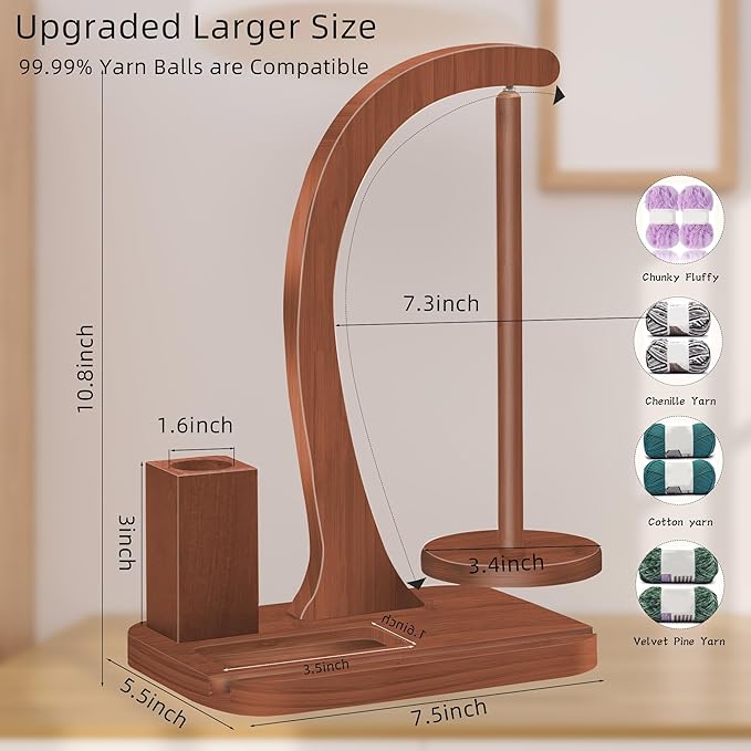Upgraded Yarn Holder for Crocheting,Wooden Crochet Yarn Holder Magnetic Rotation Yarn Spinner with Crochet Accessories Storage and Phone Stand,Yarn Ball Holder Crochet Gift for Knitting Lovers