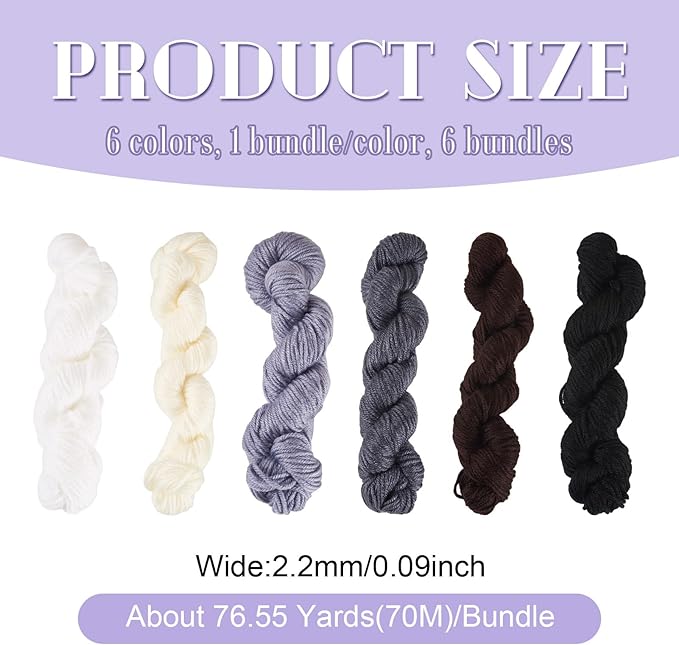 Cheriswelry 6 Skeins Black White Grey Acrylic Fiber Yarn Craft Sewing Cord Threads for Weaving Soft String for Knitting 2.2mm Skeins Yarn kit for Crochet Beginners Adults