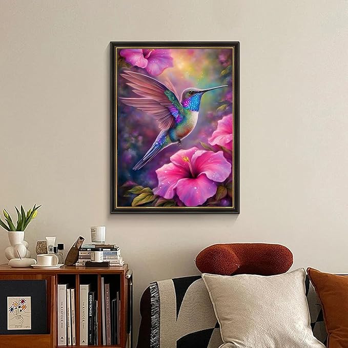 Fountor Hummingbird Diamond Art Kits for Adults, Bird Flower Diamond Painting Kits for Adults Beginners, DIY 5D Round Full Drill Gem Art Crafts Kits for Home Wall Decor 12x16 Inch