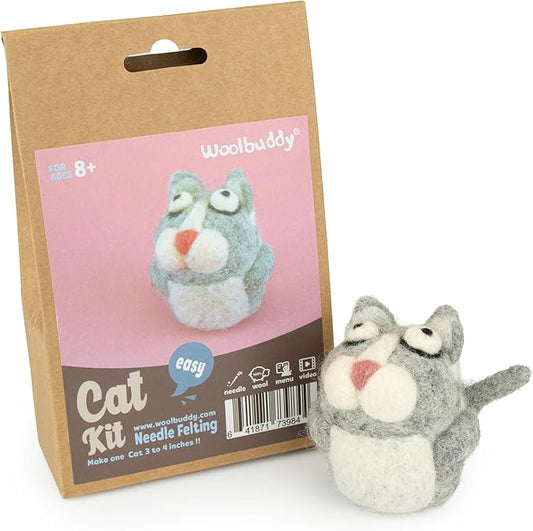 Woolbuddy Needle Felting Kit for Beginners & Adults – DIY Cat Animal Craft Kit – Complete Starter Set with Wool, Needles & Step-by-Step Instructions