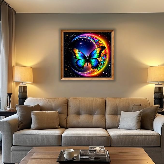 BYGFHLYW 5D Diamond Painting Kits for Adults Beginner, Butterfly Moon Diamond Art Kits for Adults, Full Drill Round Gem Art Paint by Diamonds Dots Crafts Kits for Home Wall Decor 13.7x13.7inch
