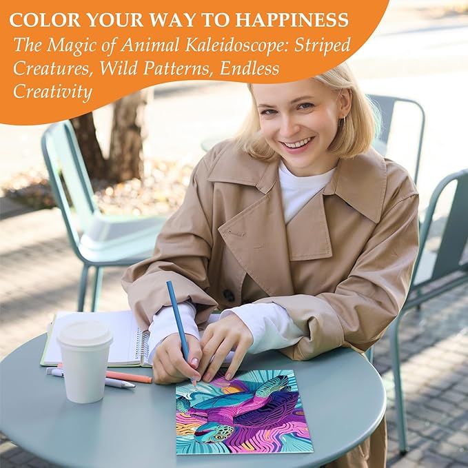 Coloring Books for Women Relaxation, 24 Pages Coloring Book for Adults Stress Relief, Spiral Coloring Books for Men & Women, Relaxing Gift for Adult, Single-Sided Coloring Book of Animal Kaleidoscope