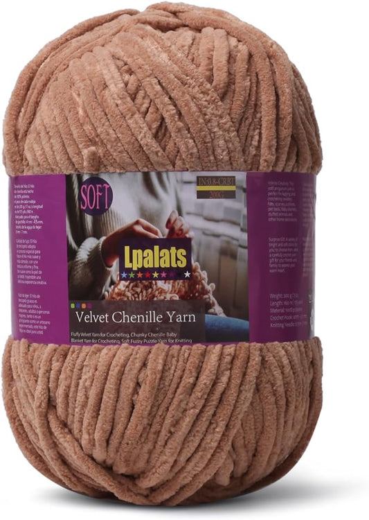 Baby Blanket Yarn for Crocheting - 1 Pack of 200g/7oz Chunky Chenille Yarn for Knitting Blankets Amigurumi - #6 Super Bulky - 174 Yards Soft Thick Plush Yarns (1, Curry)