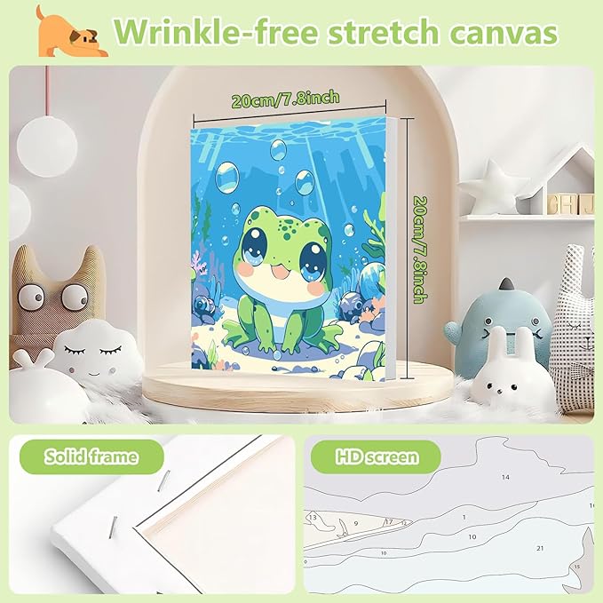 Reivworl Paint by Numbers Kit for Kids with Frame and Easel, Frog Paint by Number for Kids Age 6-8-12, Paint by Numbers Kits for Gifts and Home Decor - 8X8Inch