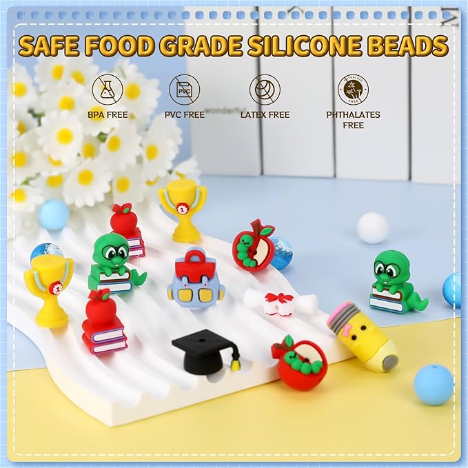 12pcs 3D Student Silicone Focal Beads Silicone for Keychain Making Beads for Pens Shape for Bracelet Necklace Crafts （3D Student）