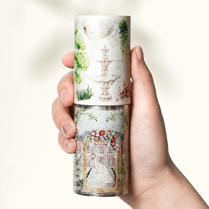 WT Pre-Cut French Courtyard Wide PET Tape, Single Roll, Romantic European Courtyard Style with Floral Designs, Transparent Decorative Tape for Journaling, Scrapbooking, Planner, DIY Crafts
