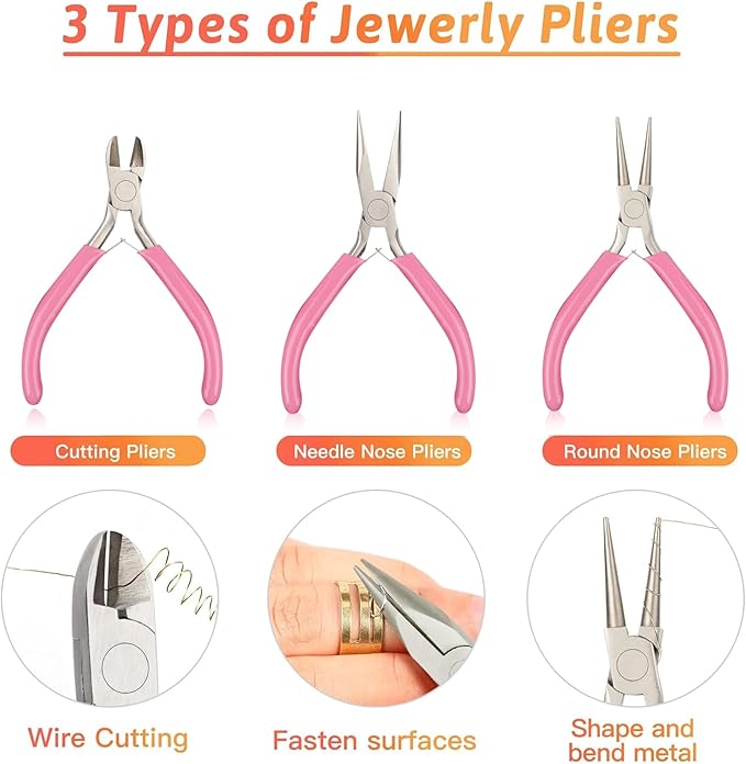 Giwaelro Jewelry Making Kit for Adults, Jewelry Making Supplies with Jewelry Making Tools, Jewelry Pliers, Jewelry Wires, Findings, Necklace Chains, Magnifier and Storage Bag (Pink)