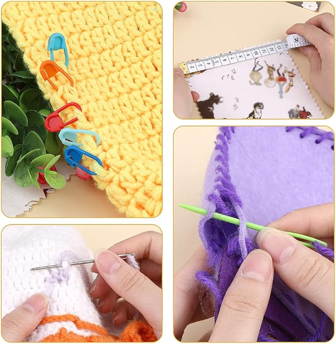 Knitting Needles Yarn Needles Large Eye Blunt Needles Plastic Needles with Tape Measure Stitch Markers Storage Box for DIY Handmade and Sewing