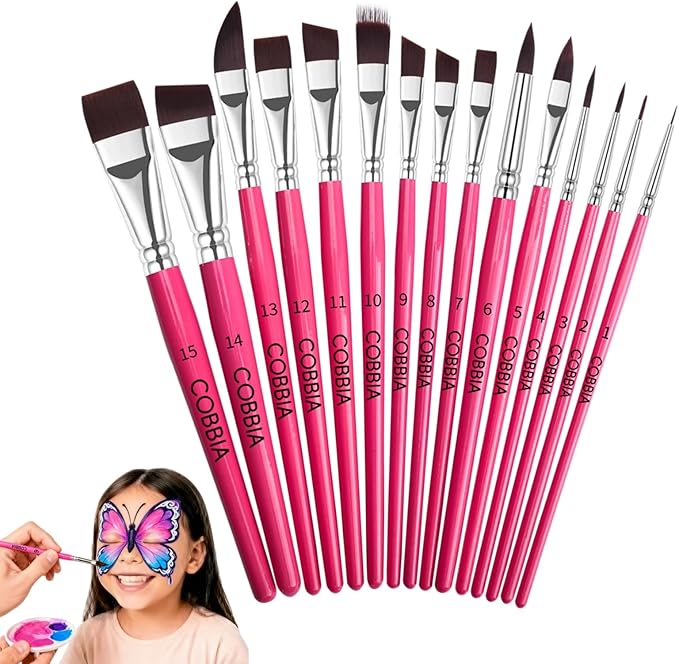 Face Paint Brush Set, 15pcs Artist Brushes for Body Face Painting,Acrylic Painting Watercolor Oil Gouache – Perfect for Artists, Performers, Party Makeup