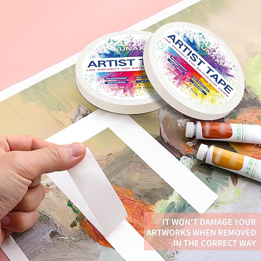 1 Pack Art Tape, Artist Tape for Watercolor Paper Low Tack White Painters Tape for Drafting Art Painting Canvas Framing Acid Free Masking Tape-0.25IN Wide 99FT Long Total
