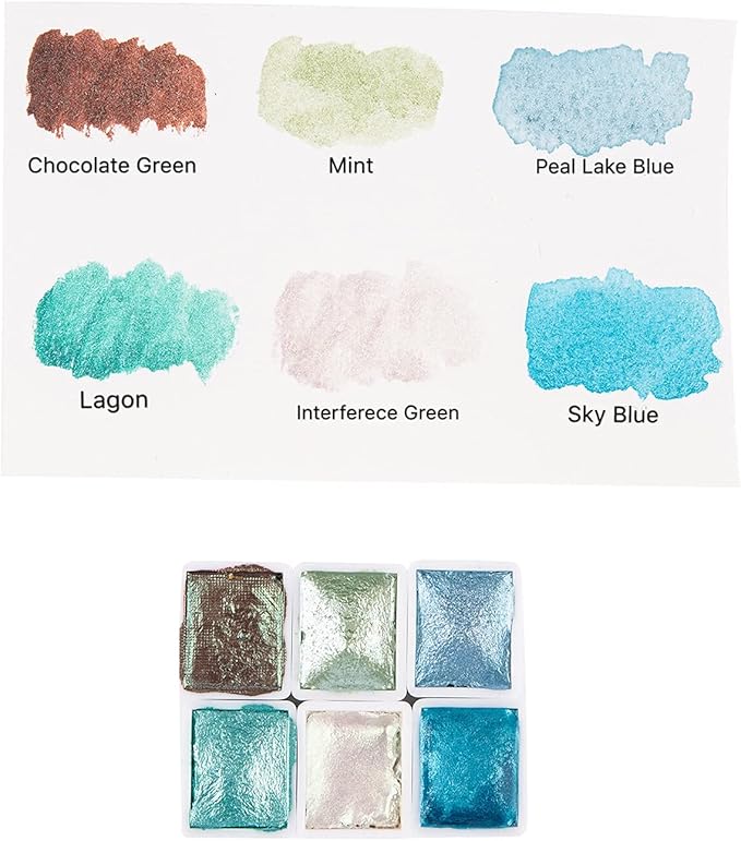 CSY art gallery Artist Watercolor Paint Set-Glitter Paint -Metallic Water Coloring Paint - Solid Palette- Retro Portable Metal Case-Pearlescent Color Set Sparkle Professional Watercolour (Ocean)