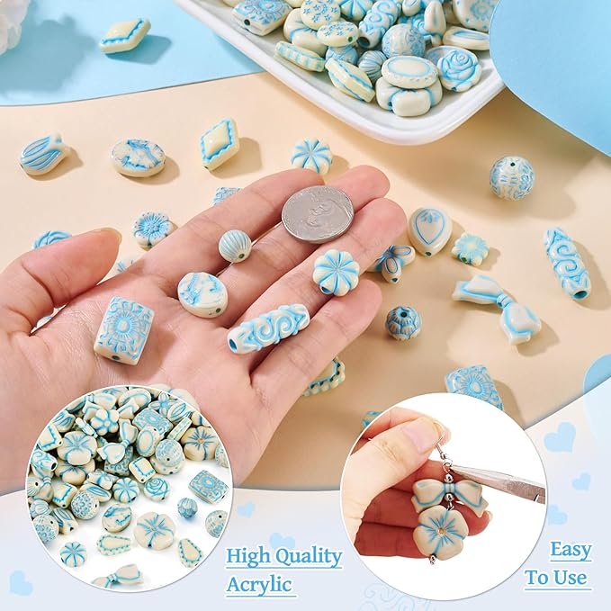 Cheriswelry 132Pcs Assorted Acrylic Beads Vintage Beads Bracelet Making Set Flat Round Flower Butterfly Bead Printed Aesthetic Bead Spacers 9-20mm for Necklace Phone Strap Keychain Jewelry Making