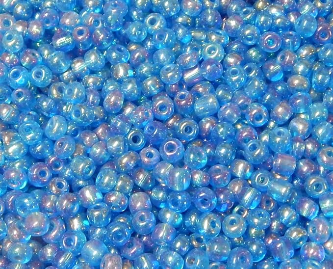 Perlin Glass Seed Beads 4mm 6/0 Round 1100pcs Mini Small Pony Spacer Beads Kit for Jewelry Making Earrings Bracelets Pendants Waist DIY Handmade (Blue AB Transparent)