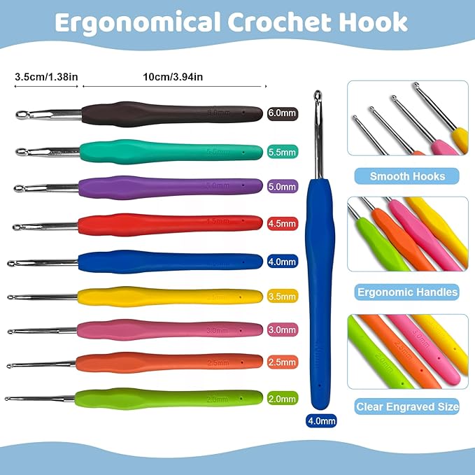HYHJMISTY Crochet Kit for Beginners Adults, 167 PCS Knitting Kit with Ergonomic Hooks, Portable Crochet Kits Include 10 Color Yarn, Crocheting, Accessories and Bag