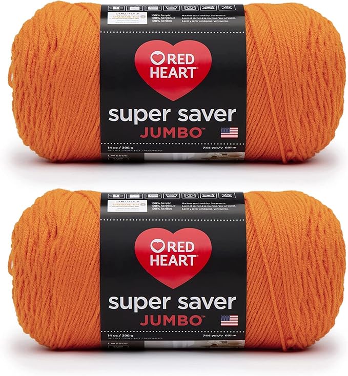 Red Heart Super Saver Jumbo Pumpkin Yarn - 2 Pack of 396g/14oz - Acrylic - 4 Medium (Worsted) - 744 Yards - Knitting/Crochet