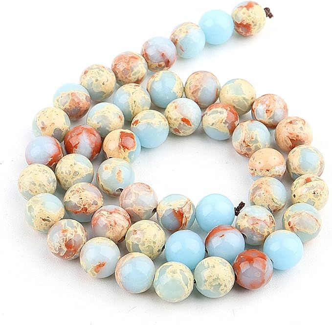Natural Stone Beads - Crystal Jasper Beads for Jewelry Making, 10mm Round Loose Beads (34-37pcs, Blue Snake Skin)
