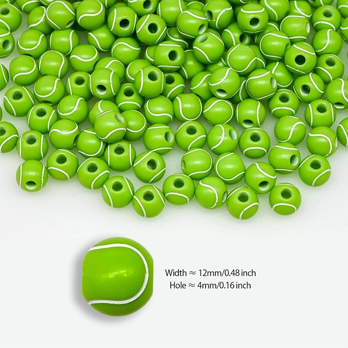200+ pcs Tennis Ball‌ Beads Sport Bulk Kandi Beads for Jewelry Making, Bracelet Keychain Becklace Charm Bead Kit (Tennis Ball‌)